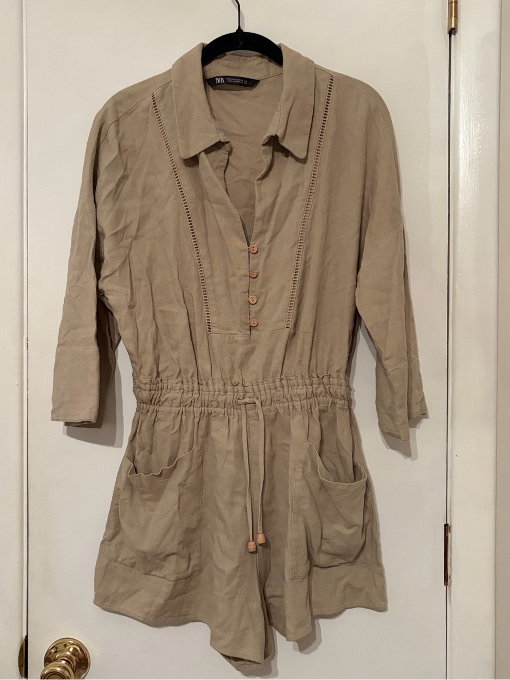 Zara Linen Blend Tan Romper